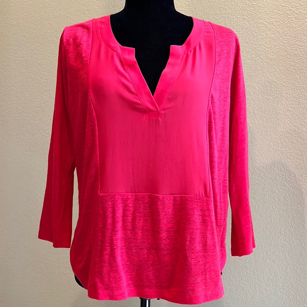Sandro Paris Linen Talisman Top V-Neck - Coral NWT